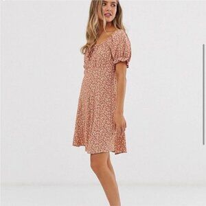 New Look Ditsy Floral Mini Dress Peach ASO Sweet Magnolias Sz 8
